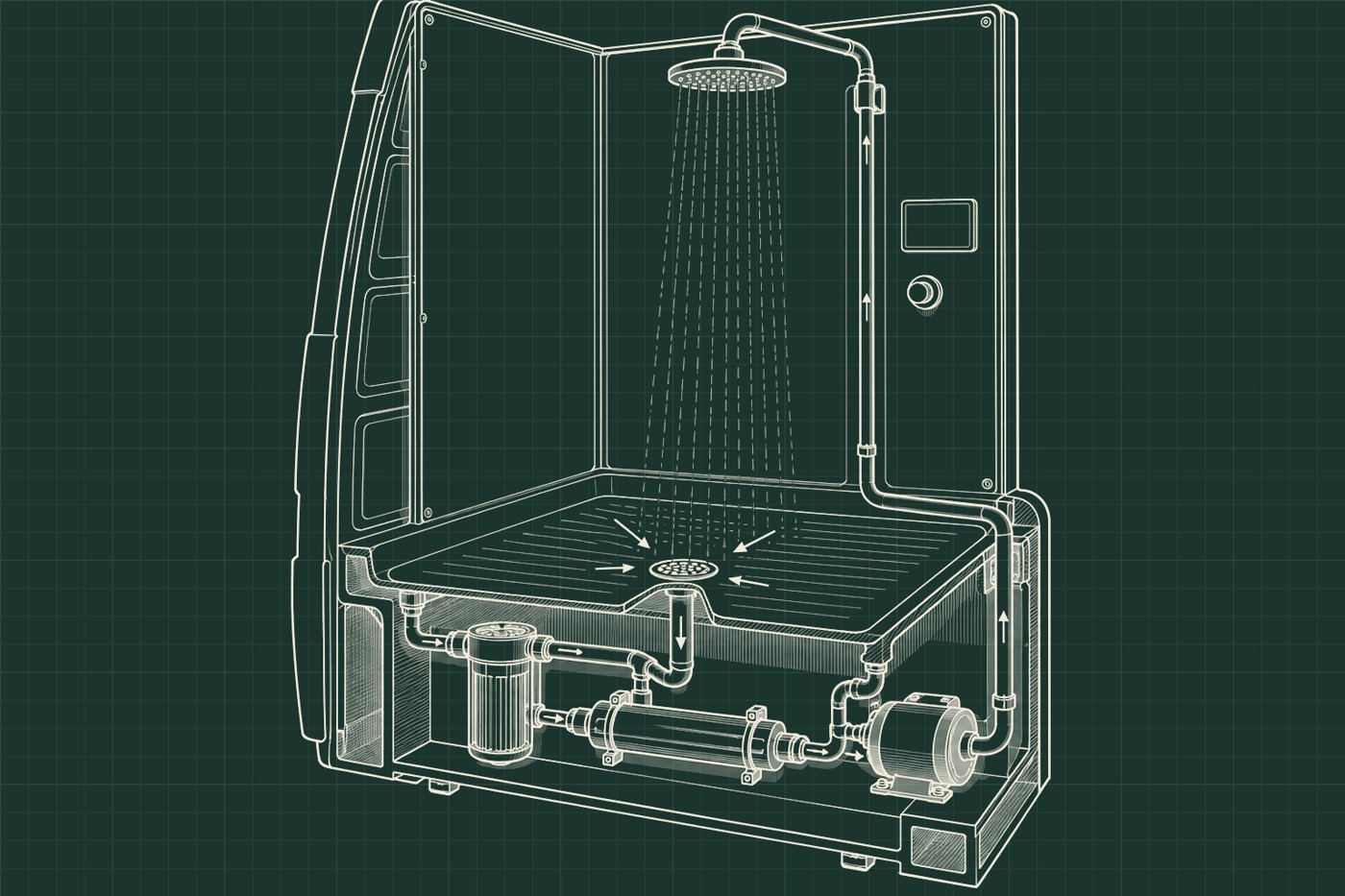 Technical sketch: Water-recycling shower