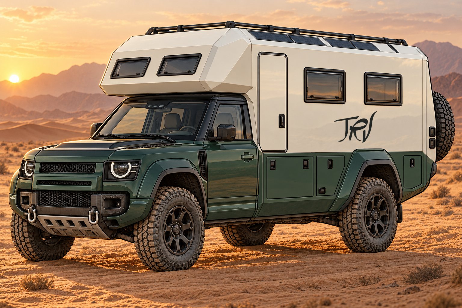 Illustration of the Defender motorhome concept, not a photo of the finished vehicle